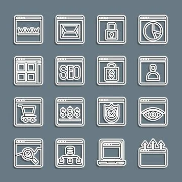 Set line Browser window, incognito, Create account screen, Secure your site with Stock-Illustration