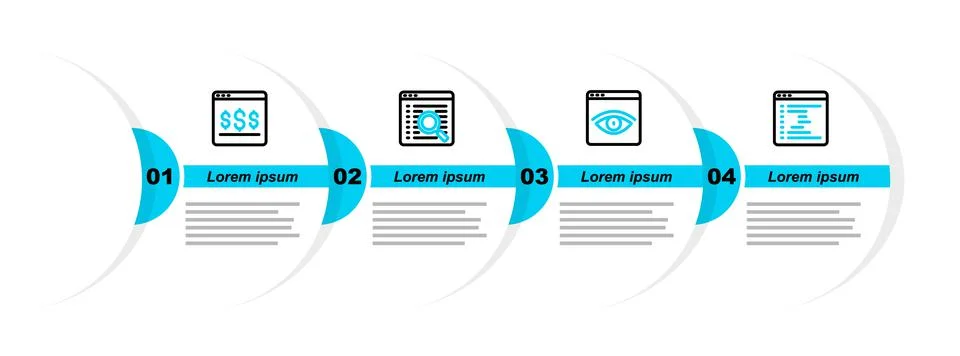 Set line Browser window, incognito, Search engine and Online shopping on scre Stock Illustration