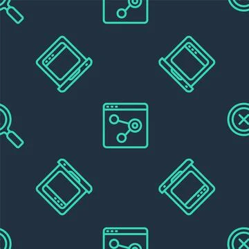 Set line Browser window, Laptop with browser and Magnifying glass and delete  Stock Illustration