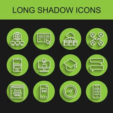 Set line Browser window, Mobile phone, Computer network, Clock, Online book イラスト素材