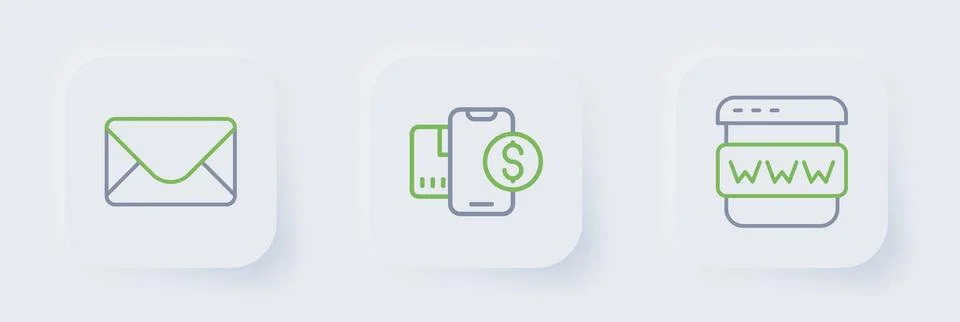 Set line Browser window, Mobile with dollar and Mail and e-mail icon. Vector Stock Illustration