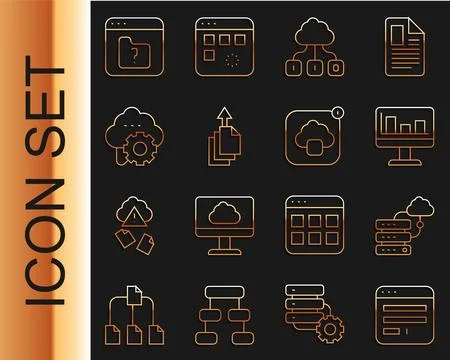 Set line Browser window, Network cloud connection, Monitor with graph chart イラスト素材