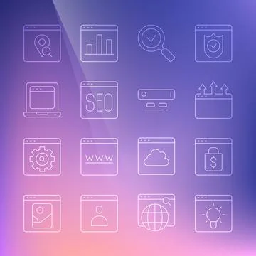 Set line Browser window, Online shopping on screen, Magnifying glass with check Stock Illustration