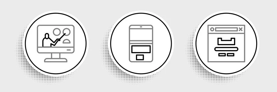 Set line Browser window, Online education and Laptop icon. Vector Stockillustratie