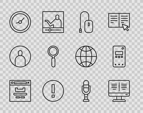 Set line Browser window, Online book on monitor, Computer mouse, Information イラスト素材