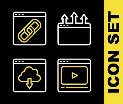Set line Browser window, Online play video, Cloud download and icon. Vector Stockillustratie
