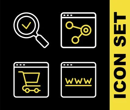 Set line Browser window, Online shopping on screen and Magnifying glass wit.. 스톡 일러스트