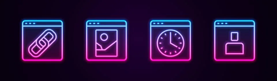 Set line Browser window, Photo retouching,  and Create account screen. Glow.. イラスト素材