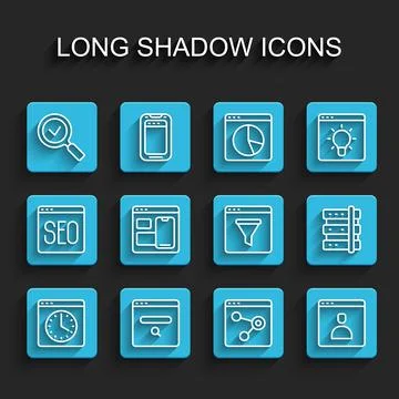 Set line Browser window, Search engine, Magnifying glass with check mark, Create Stock Illustration