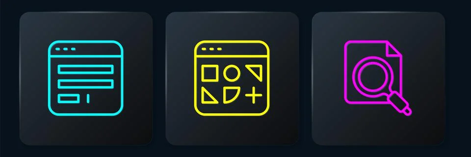 Set line Browser window, Search concept with folder and Different files. Blac Illustrazione stock
