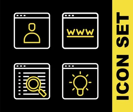Set line Browser window, Search engine and Create account screen icon. Vector Stock Illustration