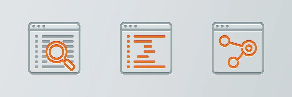 Set line Browser window, Search engine and icon. Vector イラスト素材