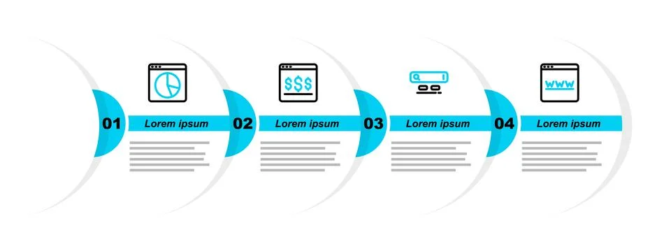 Set line Browser window, Search engine, Online shopping on screen and Graph Illustrazione stock