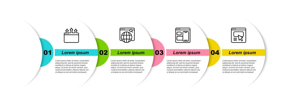 Set line Browser window, Search engine, Web developer programming code and .. Stock Illustration