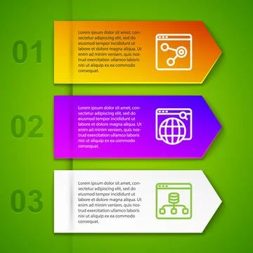Set line Browser window, Search engine and Server, Data. Business infograph.. Stockillustratie