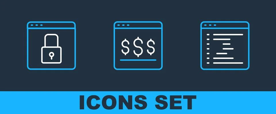 Set line Browser window Secure your site with HTTPS SSL and Online shopping o Ilustração Stock