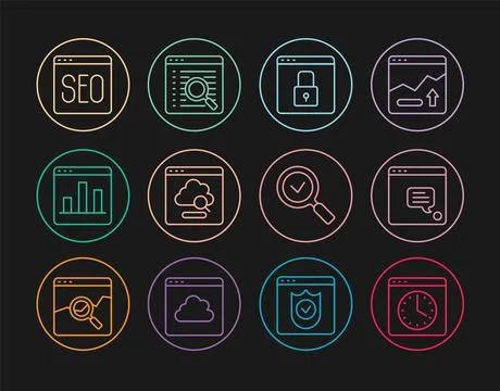 Set line Browser window, Secure your site with HTTPS, SSL, Cloud technology.. Illustration