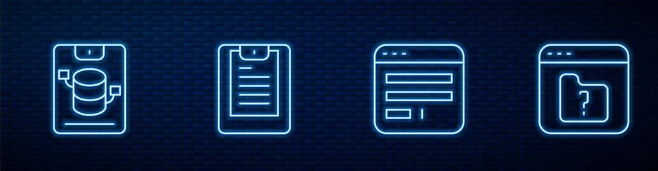 Set line Browser window, Server, Data, Web Hosting, report and File missing Stock Illustration