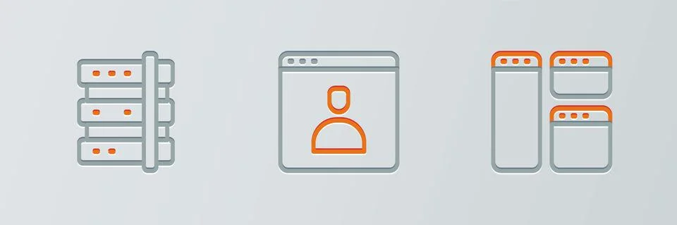 Set line Browser window, Server and Create account screen icon. Vector イラスト素材