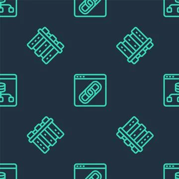 Set line Browser window, Server and Server, Data on seamless pattern. Vector Stock Illustration