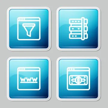 Set line Browser window, Server,  and Online shopping on screen icon. Vector 库存插图