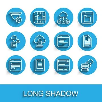 Set line Browser window, Server, Data report, Filter setting, Search engine.. Illustrazione stock