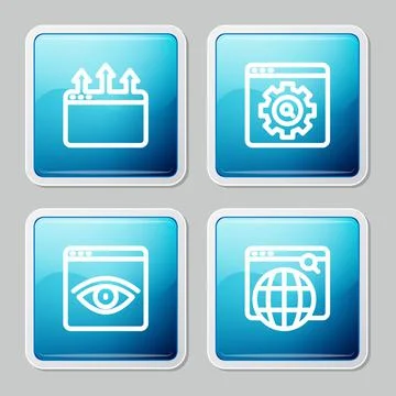 Set line Browser window, setting, incognito and Search engine icon. Vector Stock Illustration