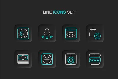 Set line Browser window setting Create account screen Stacks paper money cash Stock Illustration