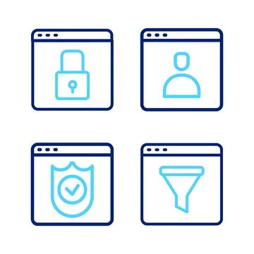 Set line Browser window, with shield, Create account screen and Secure your site Stock-Illustration