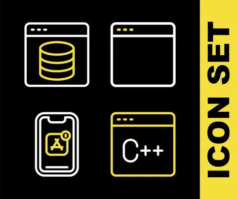 Set line Browser window, Software, Mobile Apps and Server, Data, Web Hosting Stock Illustration