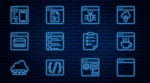 Set line Browser window, Software, System bug, files, Search engine, Clipbo.. Illustrazione stock