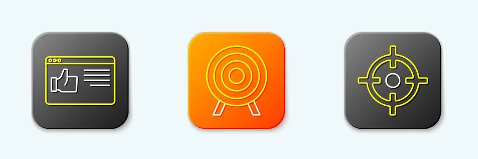 Set line Browser window, Target sport and  icon. Vector Stock Illustration