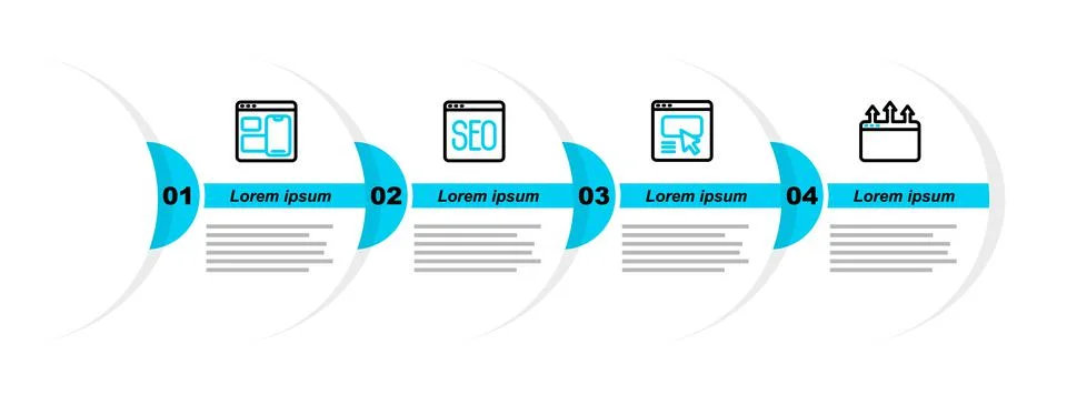 Set line Browser window, UI or UX design, SEO optimization and Web developer  Stock Illustration