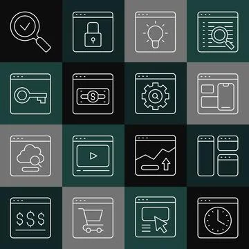 Set line Browser window, Web developer programming code, Online shopping on Illustration