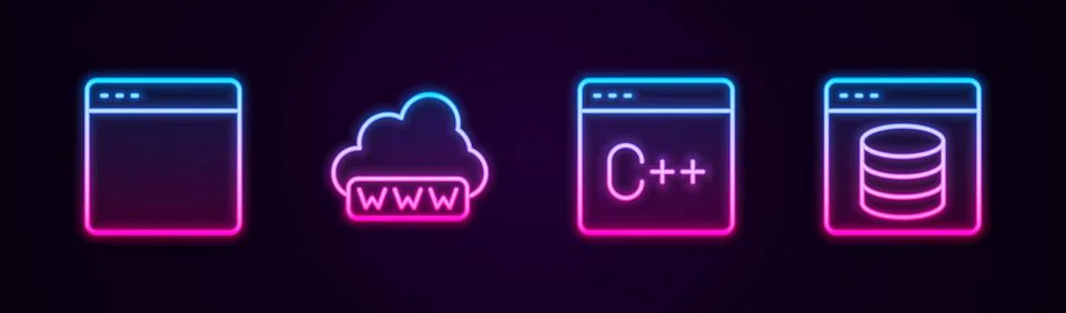 Set line Browser window, Web development, Software and Server, Data, Hosting Illustrazione stock