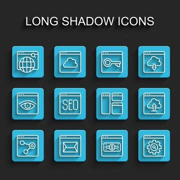 Set line Browser window, Website and mail, Search engine, Online shopping on Stock Illustration