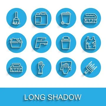 Set line Brush for cleaning, Rubber gloves, Feather broom, Cleaning service Stock Illustration