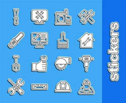Set line Builder, Construction jackhammer, House repair, Paint bucket and b.. Stock Illustration