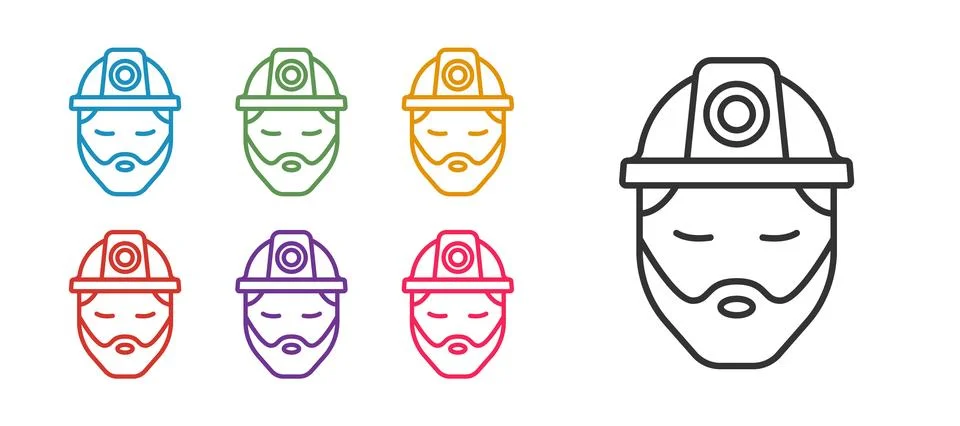 Set line Builder icon isolated on white background. Construction worker. Set Stock Illustration