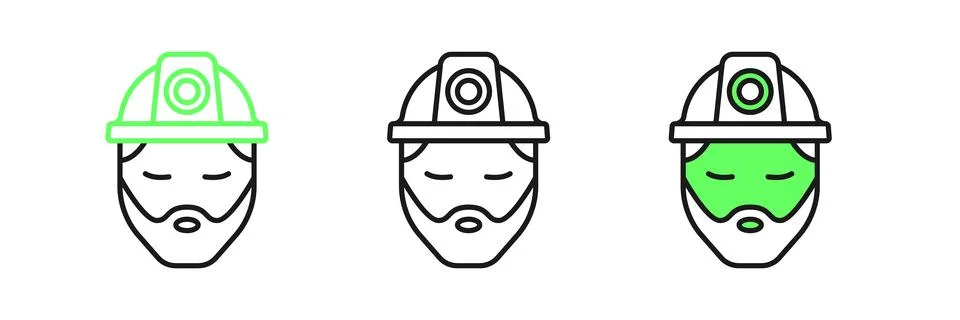 Set line Builder icon isolated on white background. Construction worker.  V.. Stock Illustration