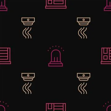 Set line Building of fire station, Smoke alarm system and Ringing bell on s.. Ilustración de archivo