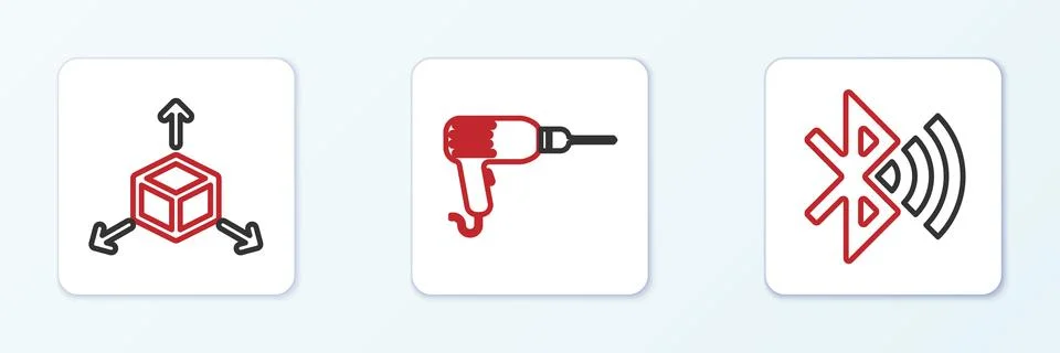 Set line Bullet, Isometric cube and Drill machine icon. Vector Stock Illustration
