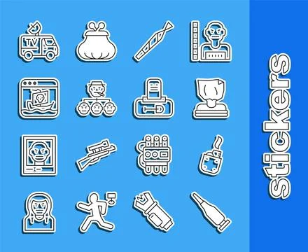 Set line Bullet, Lighter, Kidnaping, Marijuana joint, Mafia, Internet pirac.. Stock Illustration