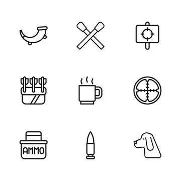 Set line Bullet, Sniper optical sight, Hunting dog, Coffee cup, Target spor.. 스톡 일러스트