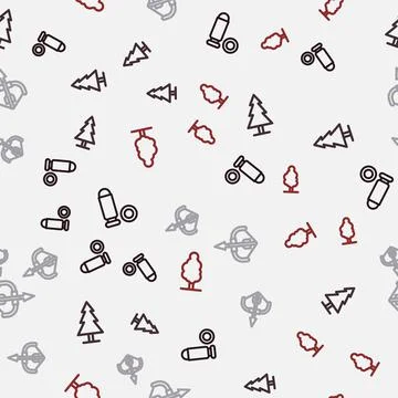 Set line Bullet, Tree, Medieval bow and arrow and on seamless pattern. Vector Ilustración de archivo