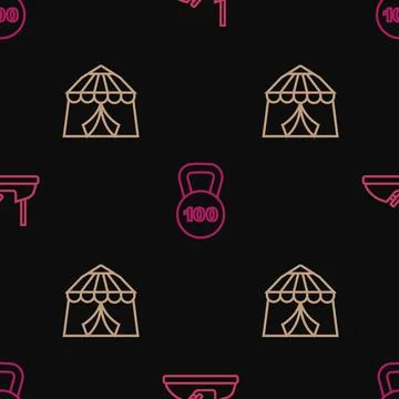 Set line Bumper car, Circus tent and Weight on seamless pattern. Vector Stock Illustration
