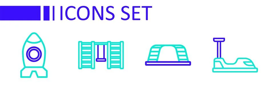 Set line Bumper car, Monkey bar, Swedish wall and Rocket ship toy icon. Vecto Stock Illustration