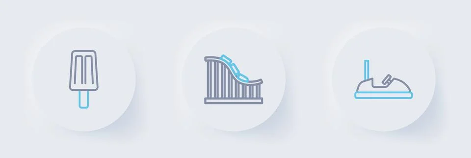 Set line Bumper car, Roller coaster and Ice cream icon. Vector Stock Illustration