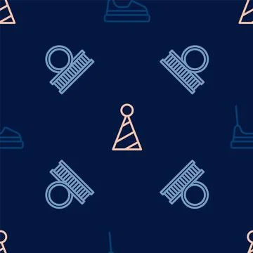 Set line Bumper car, Roller coaster and Party hat on seamless pattern. Vector 库存插图