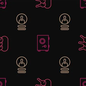 Set line Bunch of keys, Create account screen and Safe on seamless pattern Stock Illustration